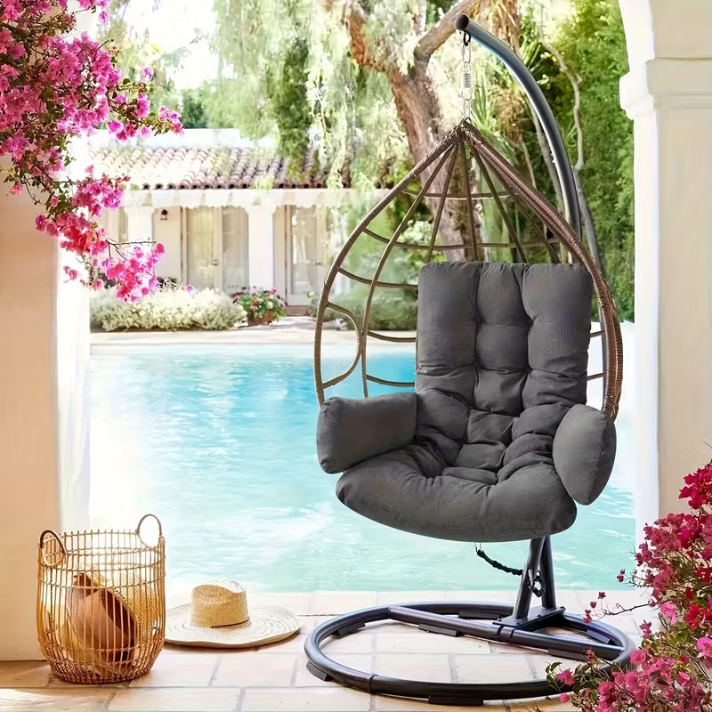 An Outdoor Ultra-Soft Hanging Chair Cushion | Upgraded Luxury Version with a Larger Seat Cushion (Hanging Chair Not Included), Washable Cushion Cover Set
