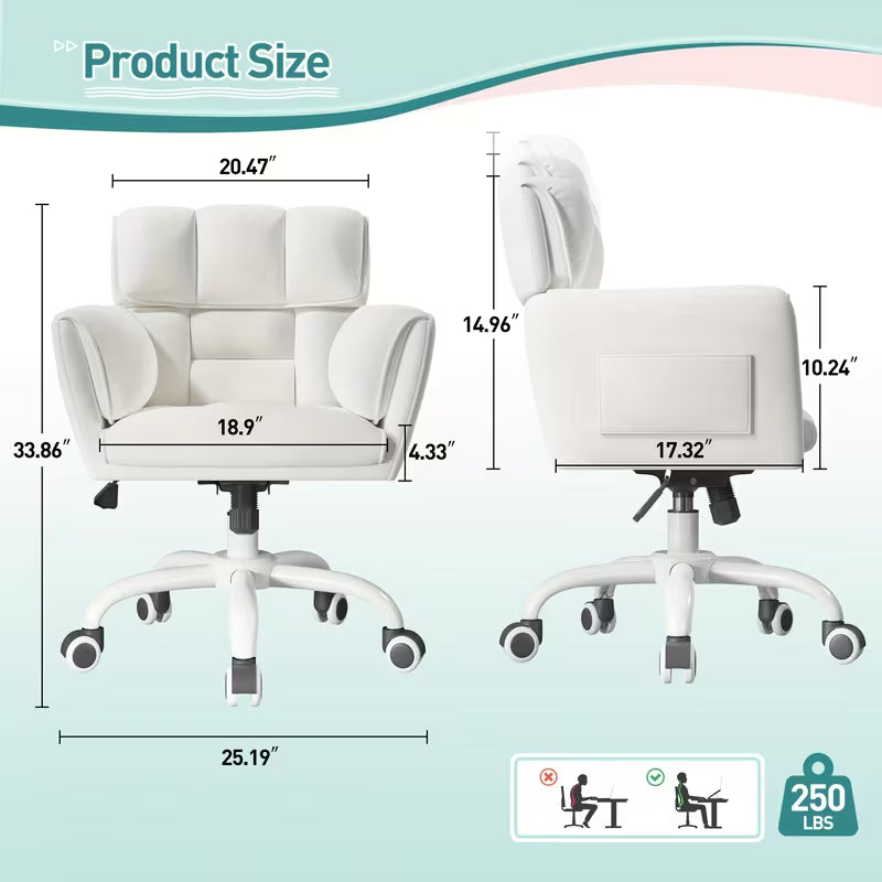 Adjustable Height Vanity Chair with Swivel & Wheels - Mid-Back Desk/Bed Chair