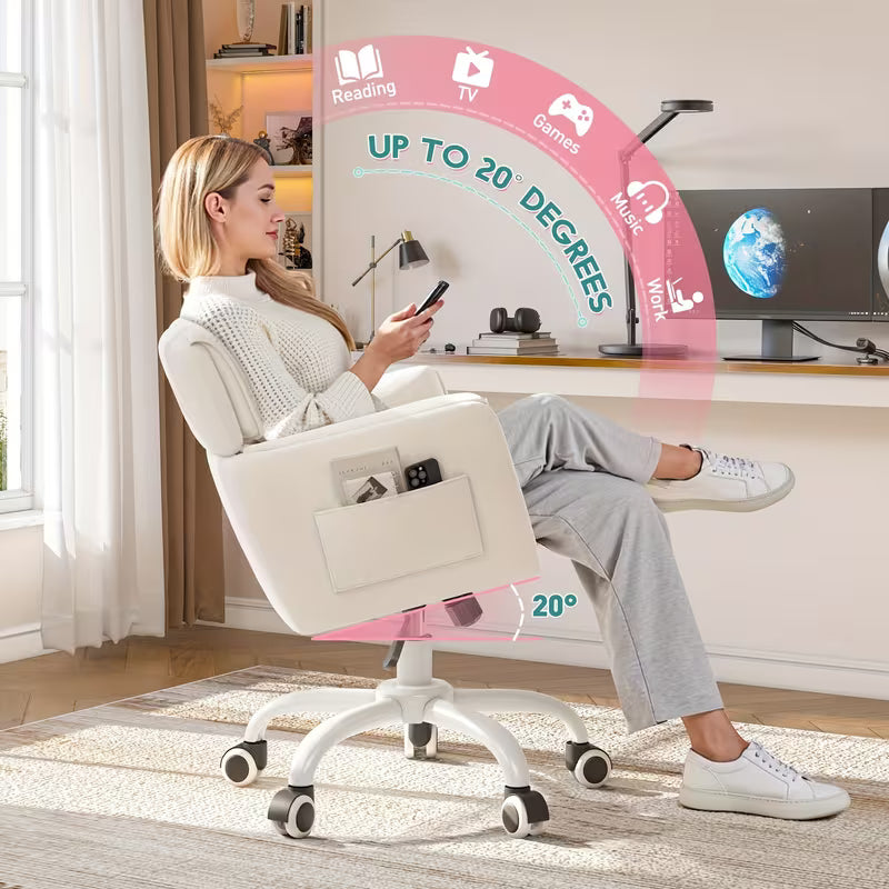 Adjustable Height Vanity Chair with Swivel & Wheels - Mid-Back Desk/Bed Chair