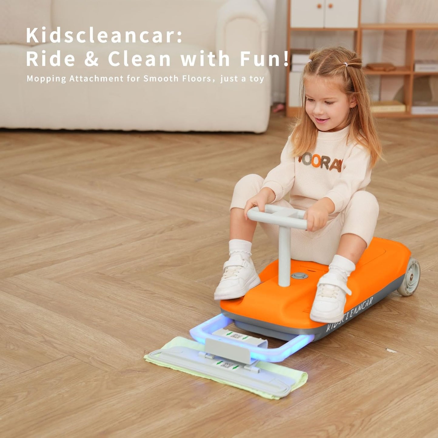 3-in-1 Ride-On Car with Detachable Mop 🚗✨ | Parent-Controlled 5 Speeds & Storage, Up to 160lbs 🧹🎁