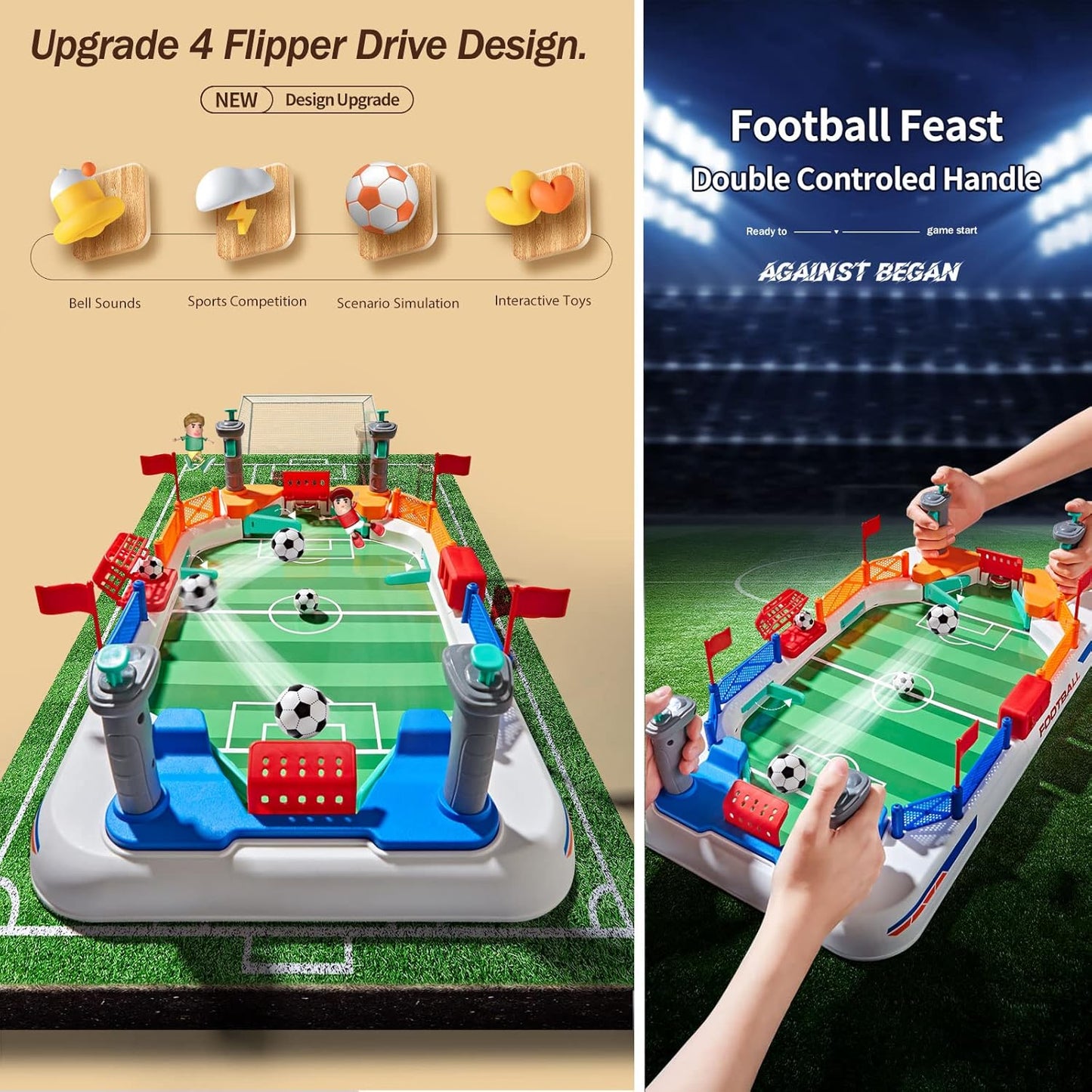 Dual-Control Tabletop Soccer Game ⚽ | Interactive Foosball with Goal Bell & Scoreboard 🏆🔔