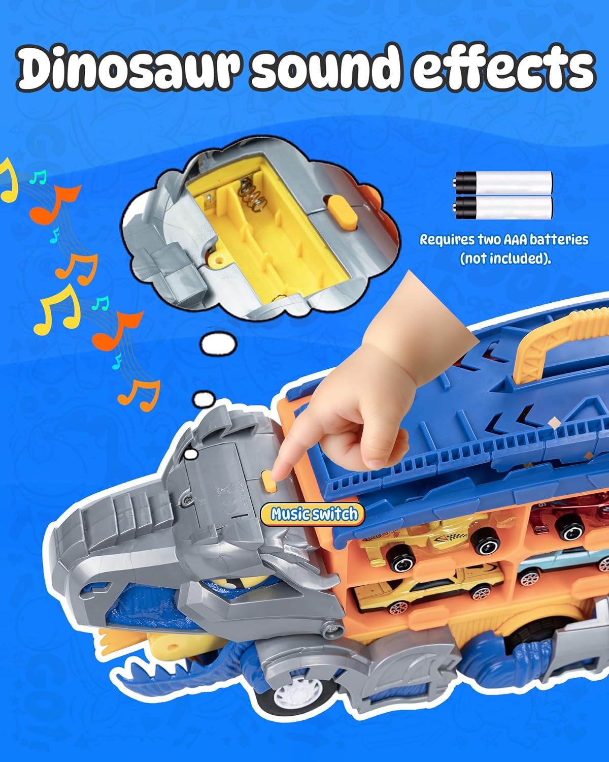 Dinosaur Truck Carrier Toy: 13-in-1 Foldable Race Track Set with 12 Cars & Sounds! 🦖🚚🏁🎁