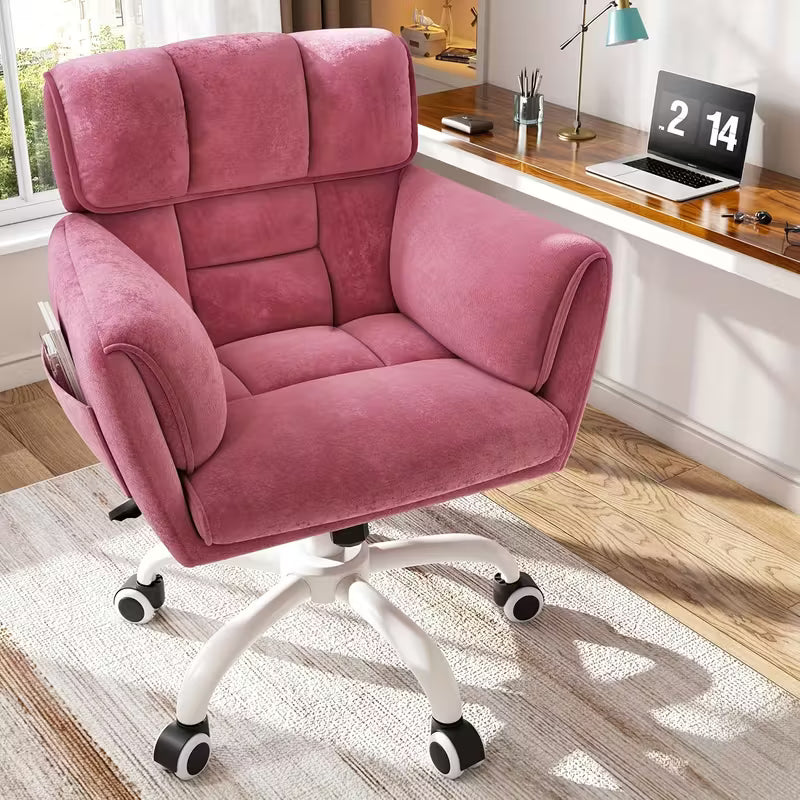 Adjustable Height Vanity Chair with Swivel & Wheels - Mid-Back Desk/Bed Chair