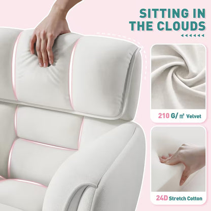 Adjustable Height Vanity Chair with Swivel & Wheels - Mid-Back Desk/Bed Chair