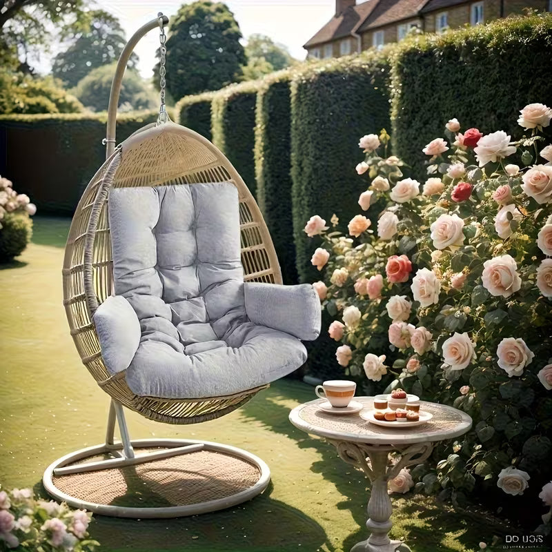 An Outdoor Ultra-Soft Hanging Chair Cushion | Upgraded Luxury Version with a Larger Seat Cushion (Hanging Chair Not Included), Washable Cushion Cover Set