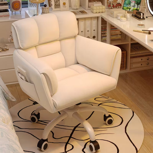 Adjustable Height Vanity Chair with Swivel & Wheels - Mid-Back Desk/Bed Chair